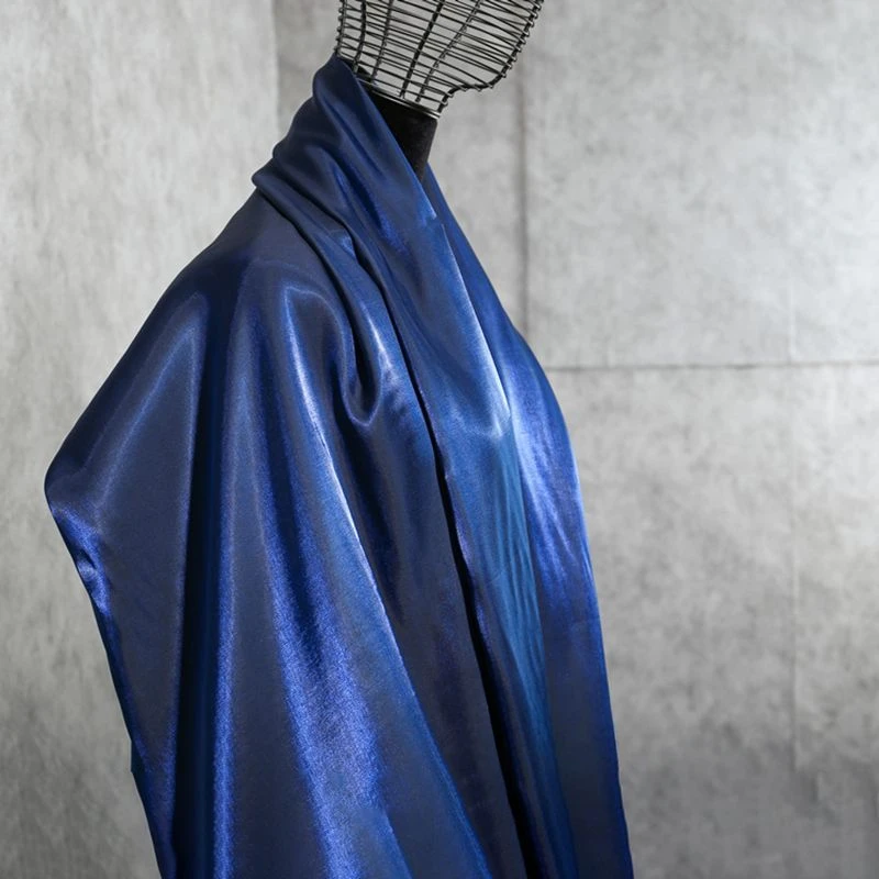 Navy Blue Gradient Electric Light Deep Blue Glass Fabric Delicate Silk Smooth Drape Shirt Dress Hanfu Fabric