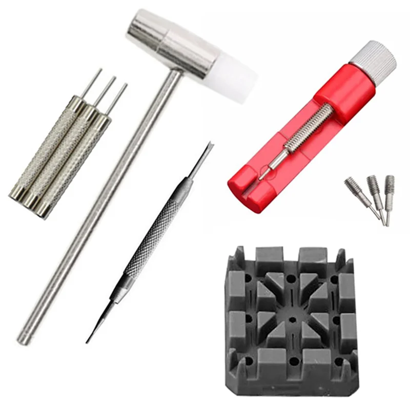 CGS-22Pcs ساعة إصلاح رابط أداة إزالة المطرقة دبابيس حزام حامل سوار سلسلة الضابط مجموعة أدوات إصلاح للرجال/النساء