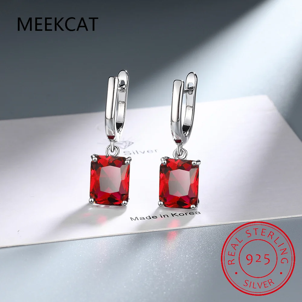 Emerald Cut Genuine Blue Topaz Garnet Created Sapphire Ruby Emerald 925 Sterling Silver Colorful Gemstone Drop Earring Brincos