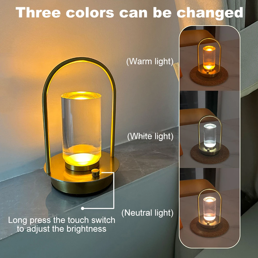 Battery Powered LED Small Desk Lamp Rechargeable 3 Color Dimming LED Desk Lamp for Bars/Cafes/Restaurants/Bedrooms/Camping Sites