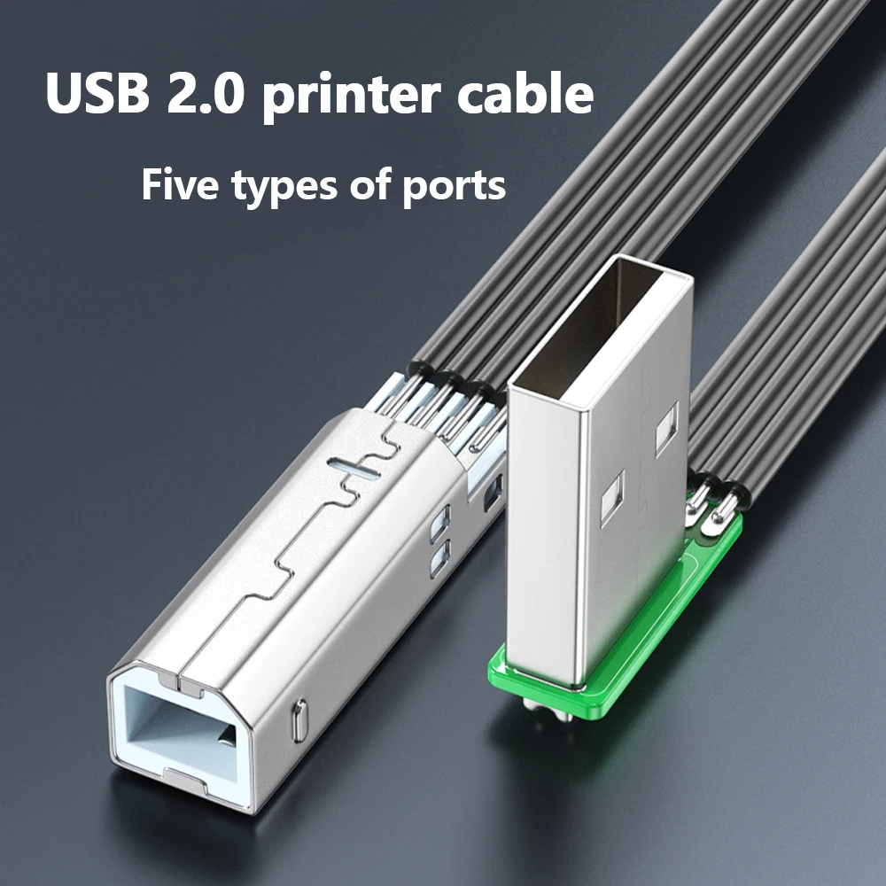 

USB 2.0 Flat USB - B Printer Extension Cable with Up Down Left Right Angled Connectors for Printer PCL Scanner DIY Customization