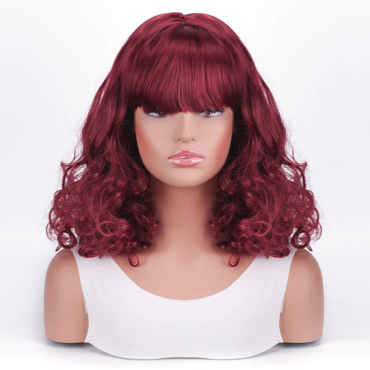 Export European and American Women's Long Wavy Wine Red Corn Wave High Temperature Silk Fiber Wigs-Synthetic fiber wig