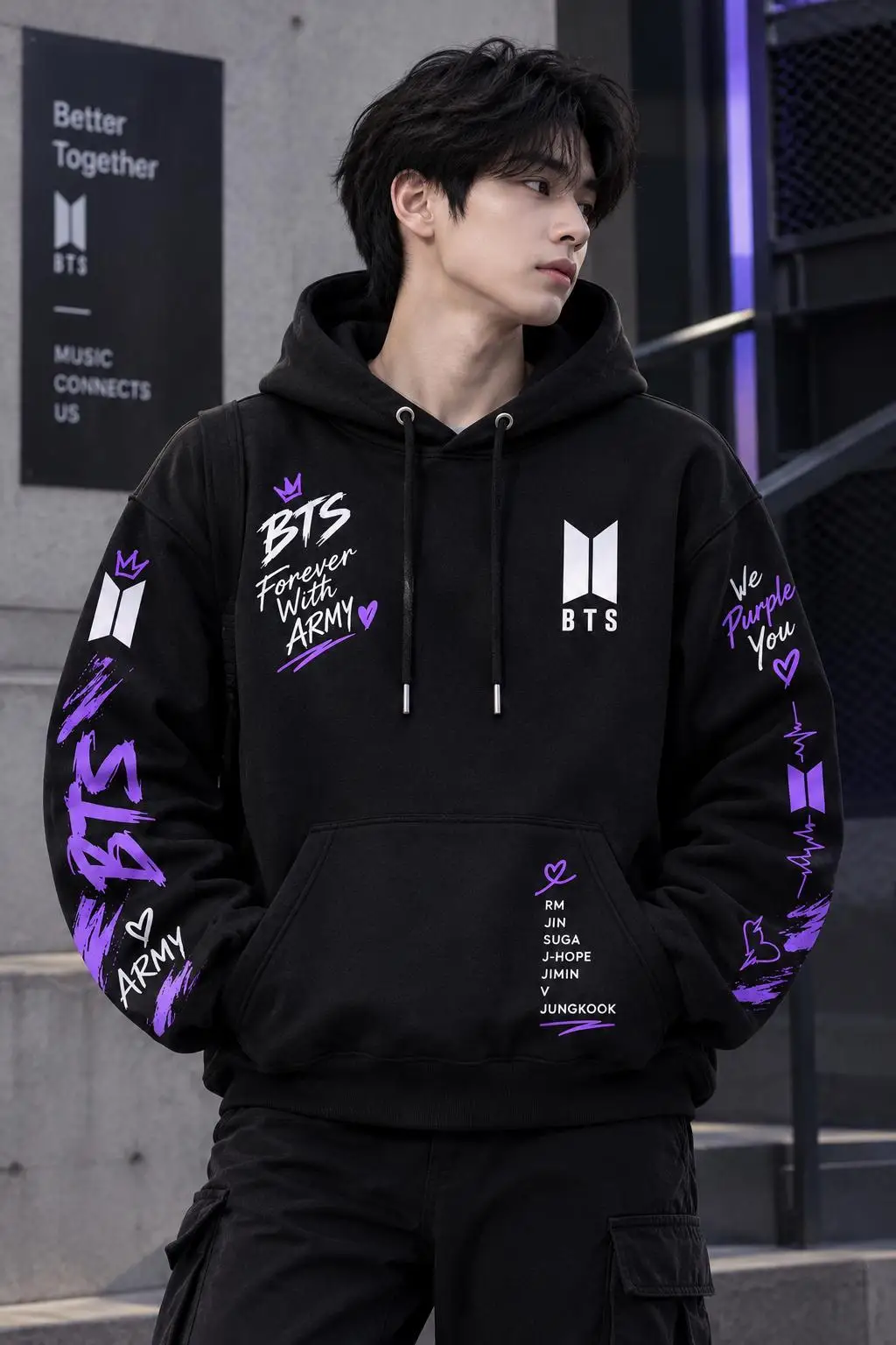 BTS Gradient Logo Hoodie Men Women Member Names Print Hooded Pullover Sweatshirt Kpop Fans Casual Streetwear Tops