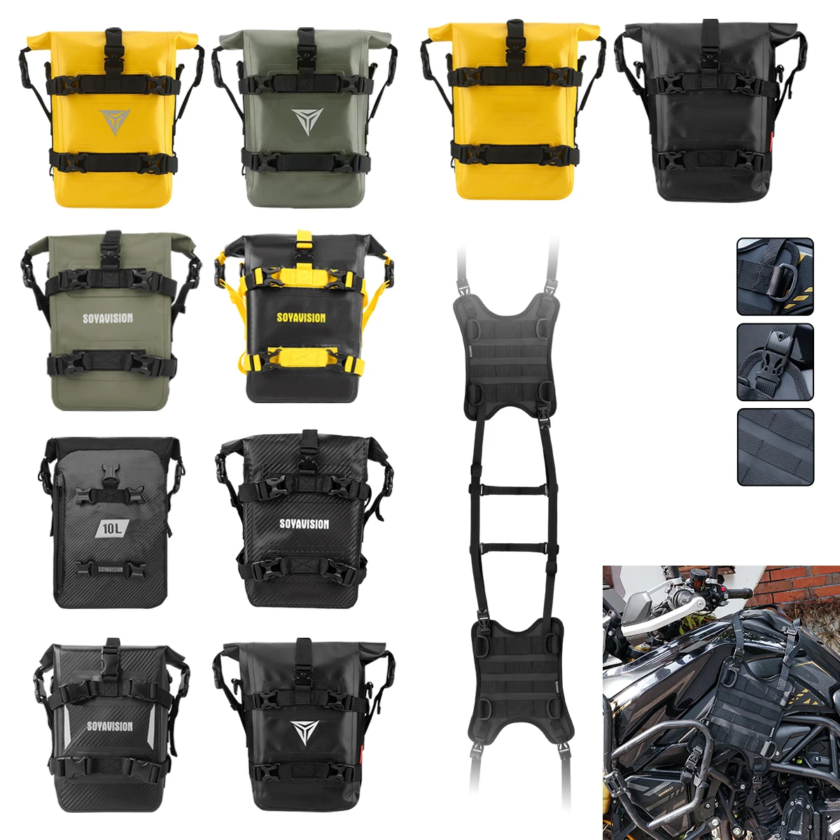 

Универсальная водонепроницаемая сумка для мотоцикла 8/10/12 л, крепление на раму, боковая сумка на бак, основание для крепления на жилет