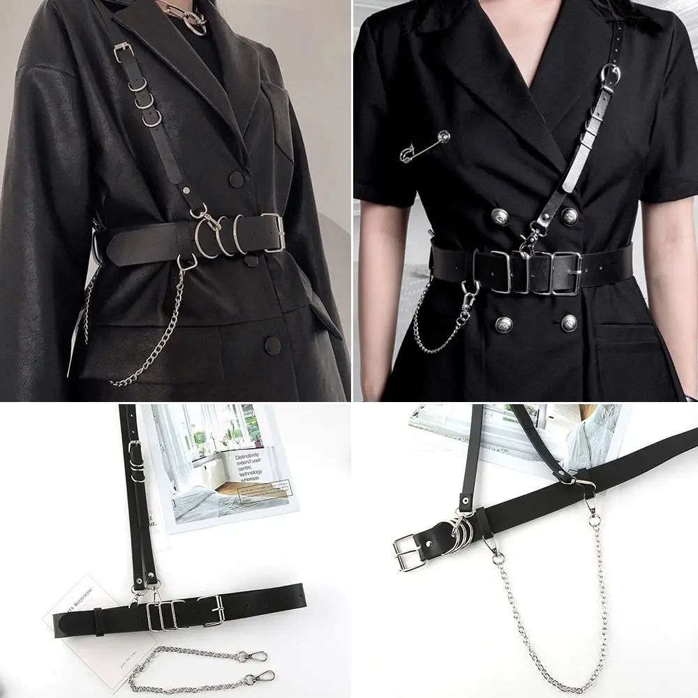 

Women Ladies Nightclub Casual Ladies Dress Cummerbands Leather Punk Waistband Gothic Harness Belt Cage Vest Body Strap