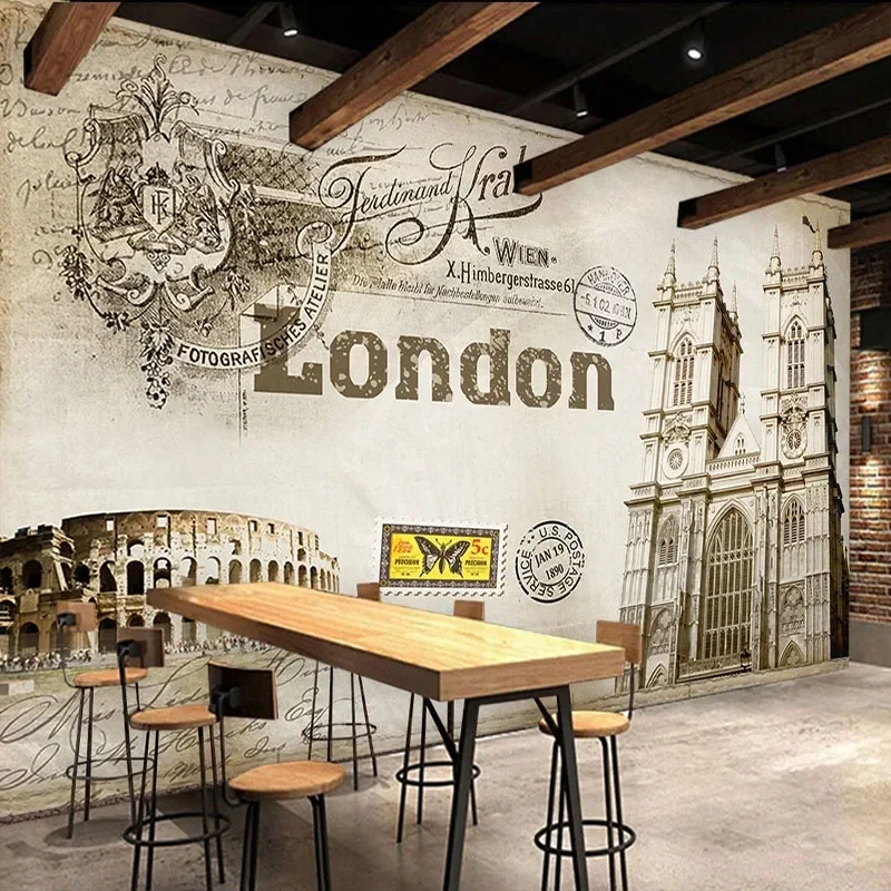 

Custom Mural Wallpaper 3D Retro Building Hand Painted Graffiti Fresco Restaurant Cafe Background Wall Decor Papel De Parede 3 D