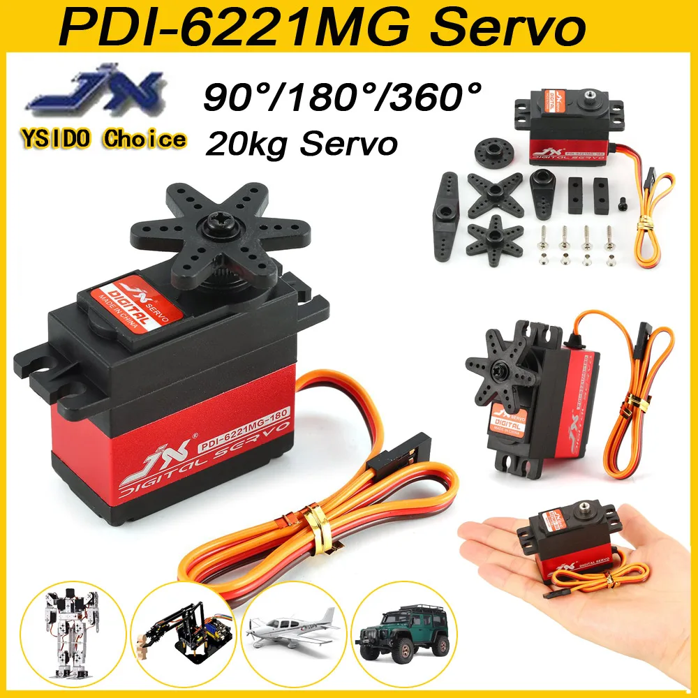 JX PDI-6221MG 20KG 180° 360° Continuous Rotation High Precision Metal Gear Digital Standard Servo for 1/8 1/10 RC Car Robot