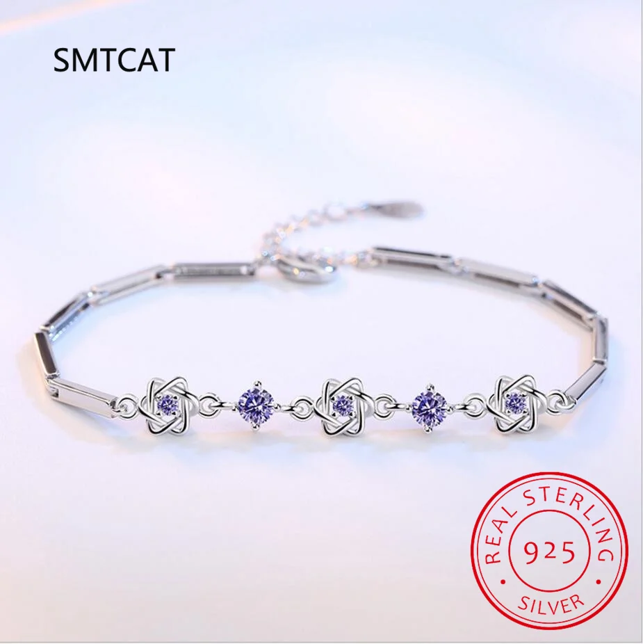 Round Natural Amethyst Hexagram Star Bracelet For Women 925 Sterling Silver Star of David Purple Gemstone Party Fine Jewelry