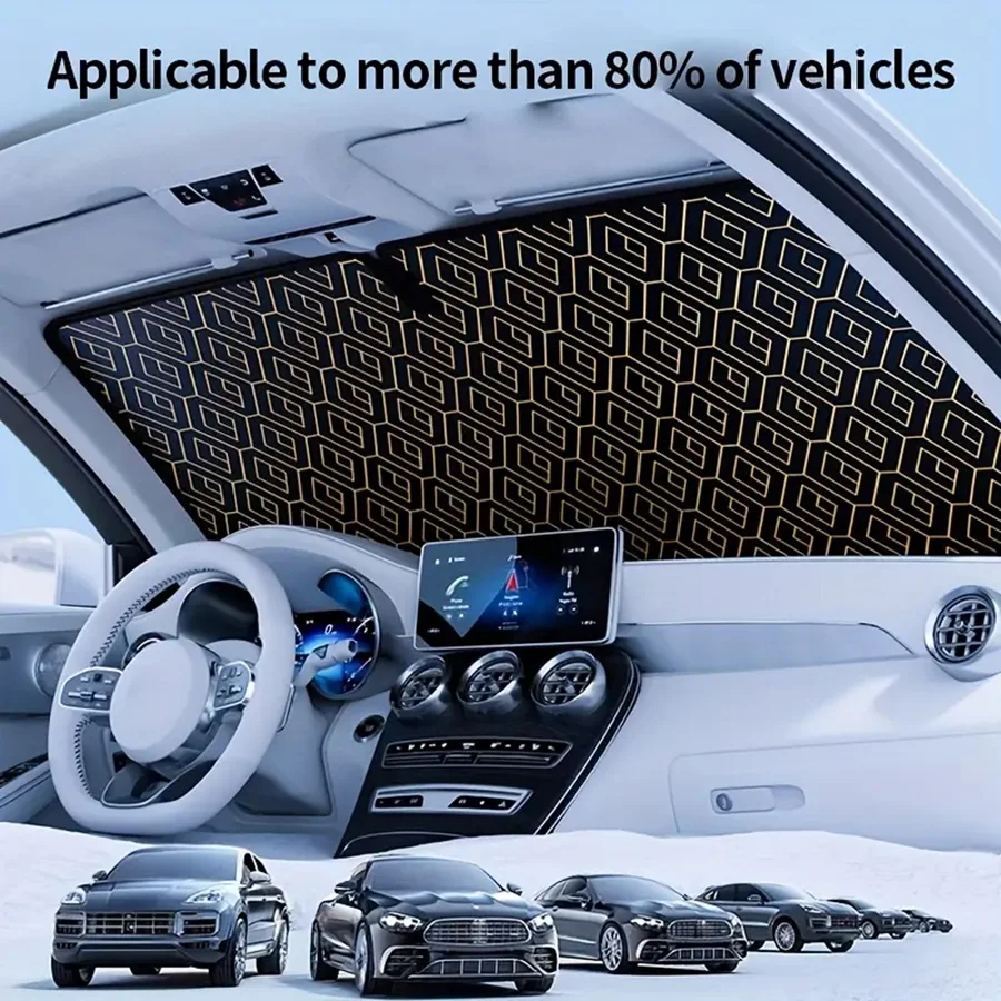 Grid Texture Sunshade Front Sunshade Heat Reduction Titanium Silver Alloy Rolled up Closure Suitable for Various Car Models