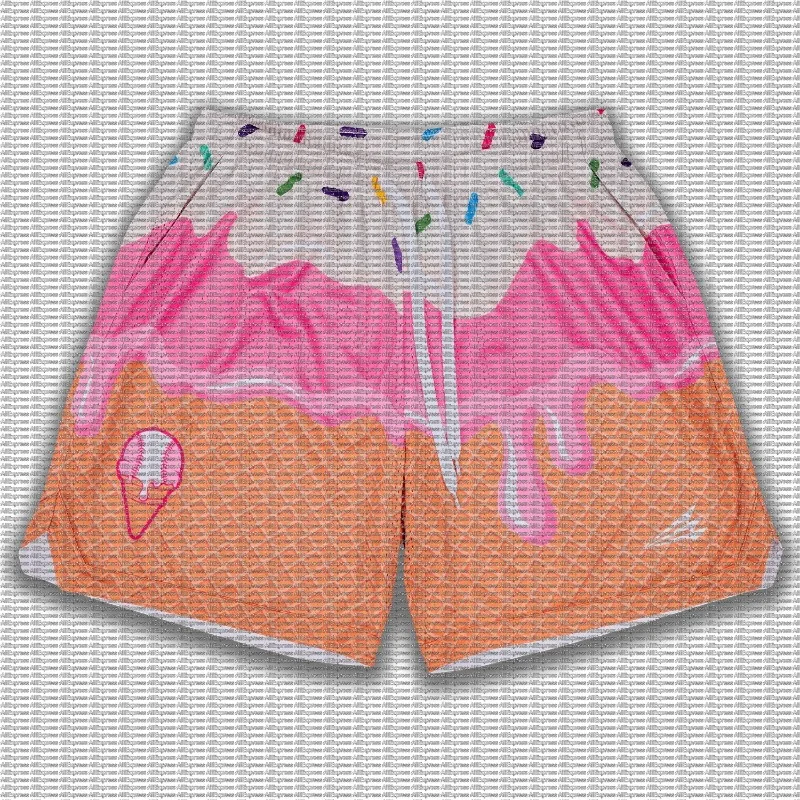 Melted Ice Cream Cone Full Printed Shorts, Colorful Sugar Shavings Loose Men's Basketball Sports Pants