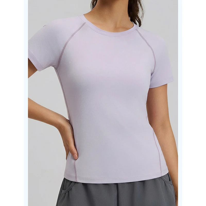 Summer Women Round Collar Sports Top Loose Fit Breathable Yoga Top Comfortable Skin-Friendly Gym Clothes for Pilates Running
