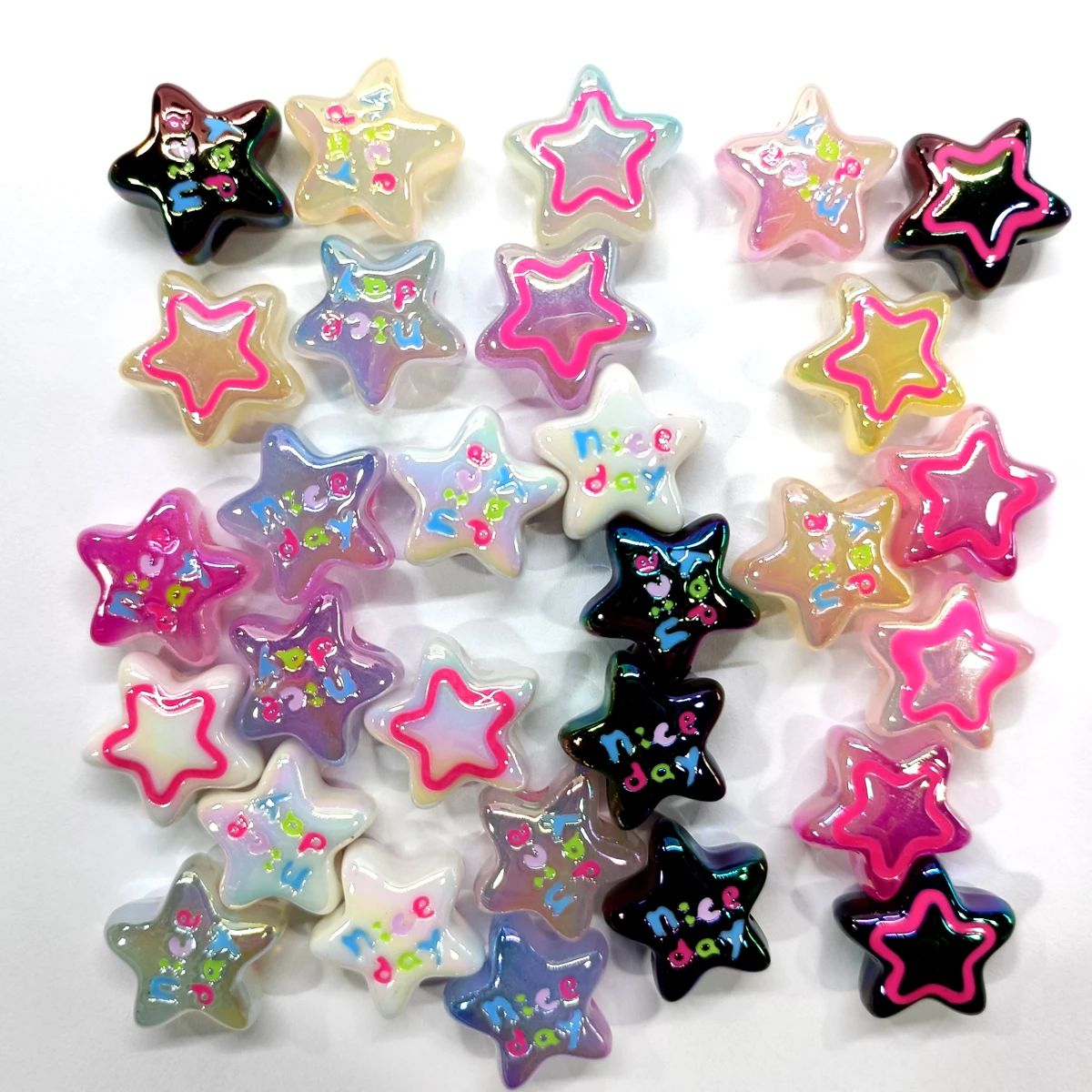 10pcs Hand-Painted Jelly Color Transparent Acrylic Beads Star Starfish Perforated for DIY Bracelet Pen Accessories jewelry