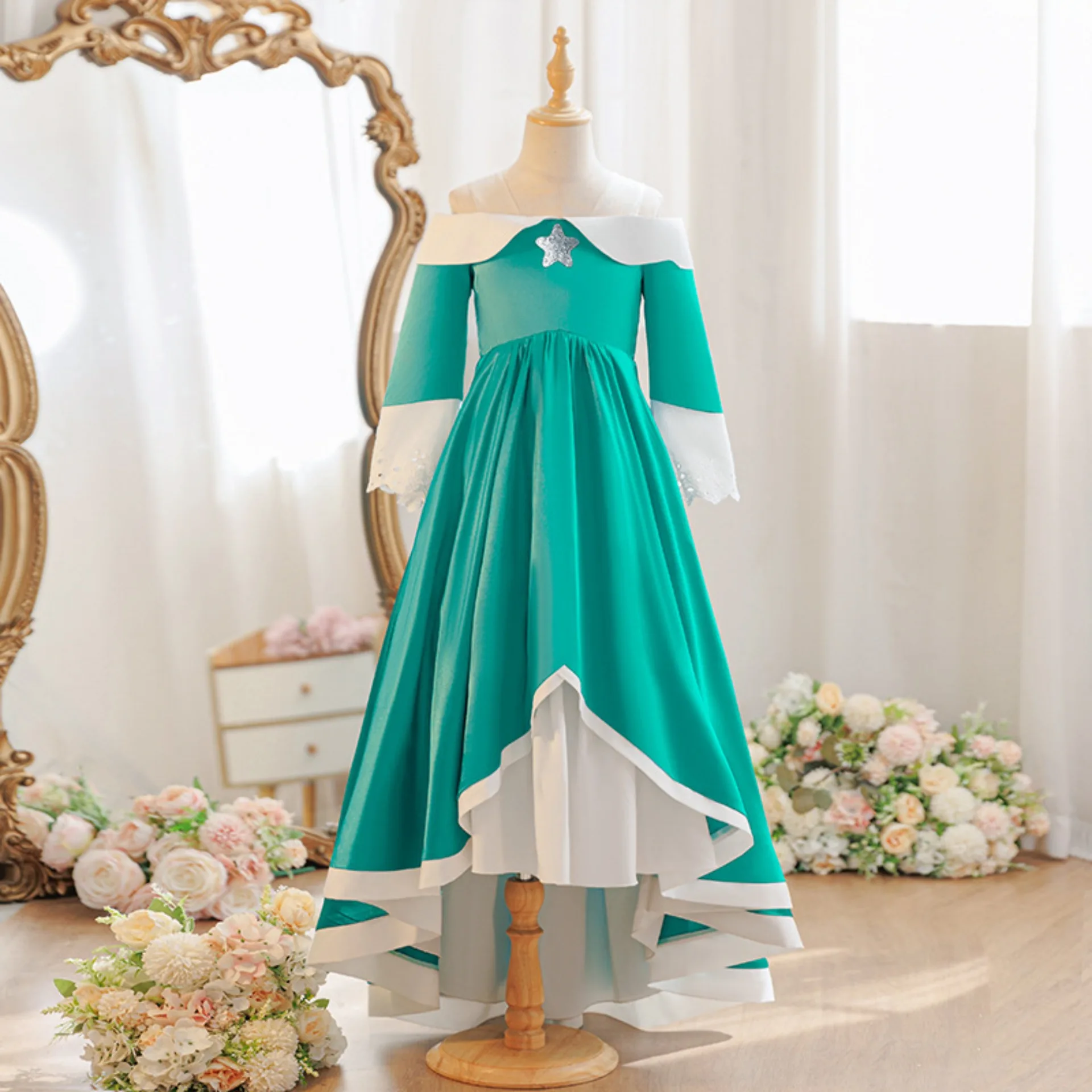 Children's Gifts Off Shoulder Big Swing Dress Princess Galaxy Dress Up R-Rosalina Outfit Children Plumber Bros Girl Costume Gown