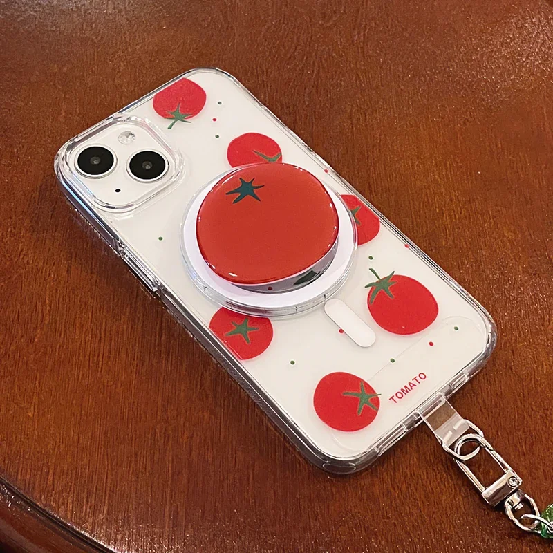 Uroczy koreański uchwyt magnetyczny do telefonu w kształcie pomidora, podstawka Griptok, kompatybilny z iPhone 17, Pad, Magsafe, Smart Tok