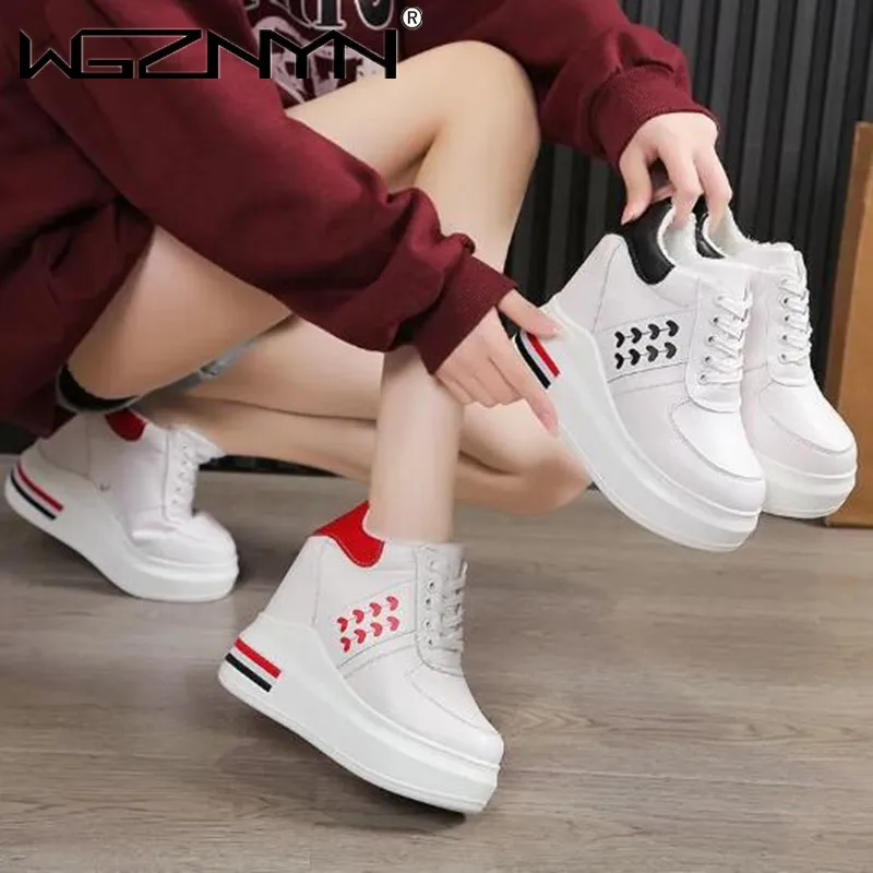 Fashion Women\'s Vulcanize Shoes Platform Casual Sneakers Increased Fashion Comfort Ladies High Heels White Sneakers Size 34-39