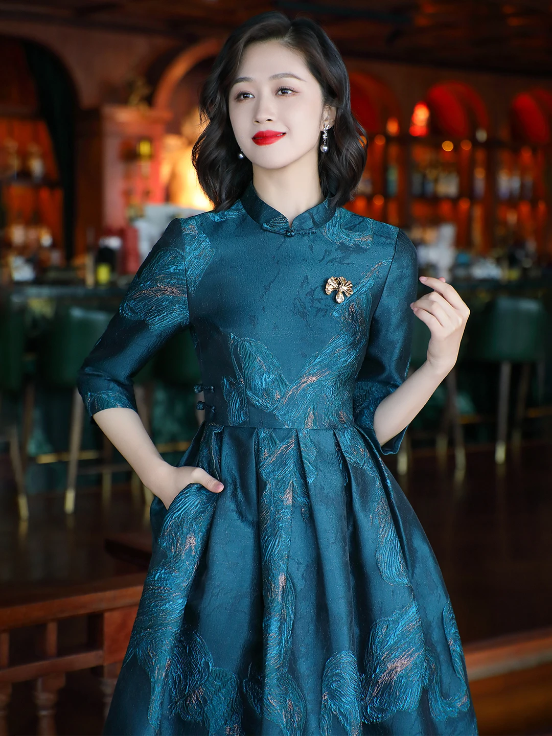 

New Chinese Sle Improved Dr Autumn New Flower Embroidery Daily Life Wear Ele Midi Qipao Dorabana Brand