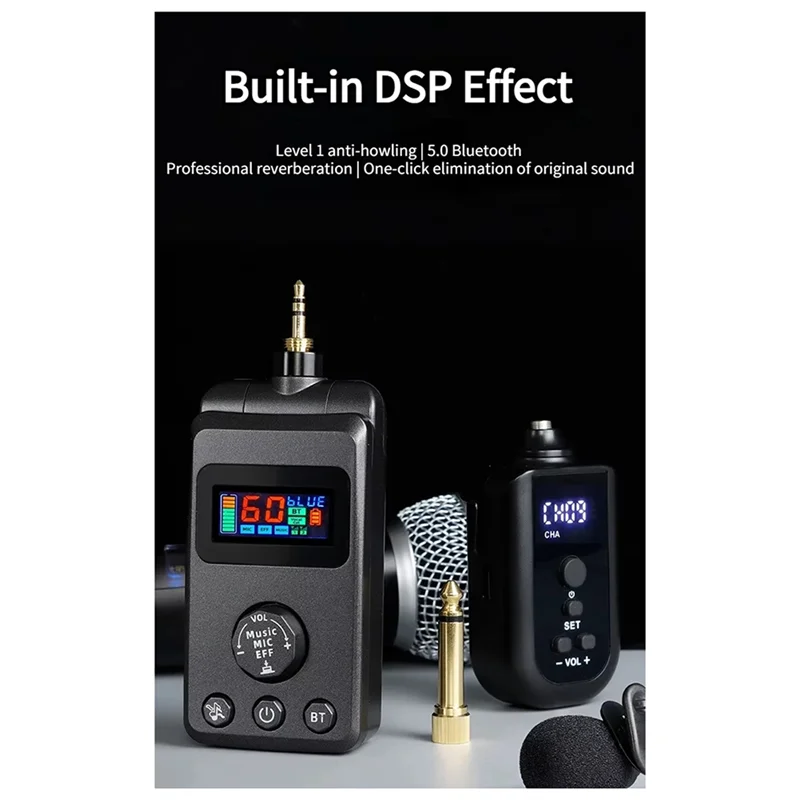 

AA08-M50 UHF Dual DSP Wireless Dynamic Karaoke Microphone System Anti-Howling Rechargeable Receiver Plug Play Microphone Set