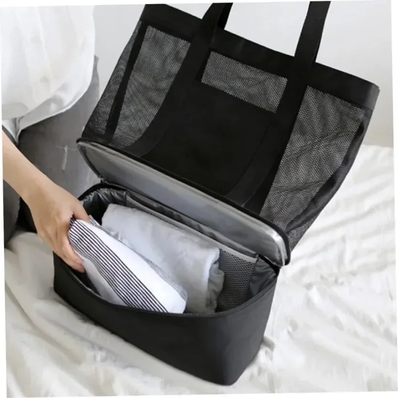 Mesh Storage Bag Large Mesh Picnic Bags Beach Tote Bag Handheld Shoulder Bag For Outdoor Travel Camping Storage Bags