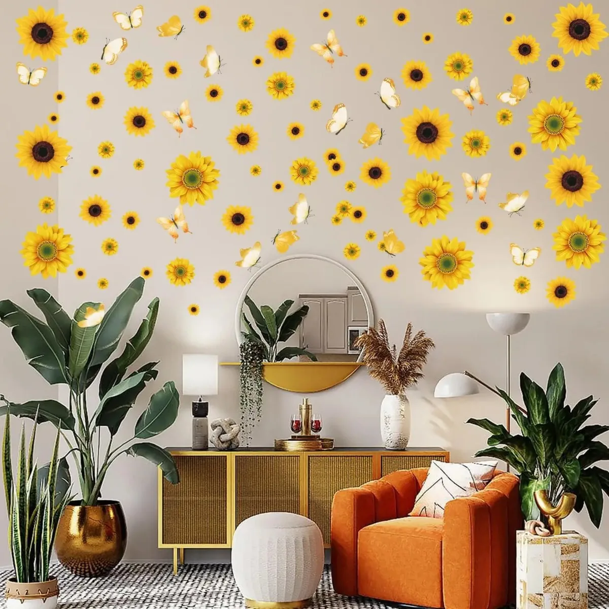 Sunflower Decorations for Bedroom Kitchen Classroom Living Room | Self-Adhesive Vinyl Sunflower and Butterfly Wall Stickers