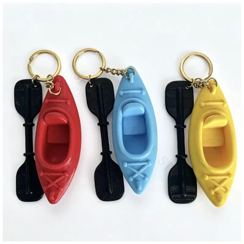 R7UF Mini Kayak Charm Keychain with Connector Chain, PET PLA Decorative Ring for Keys, Backpacks, Zippers, and Carry Bags