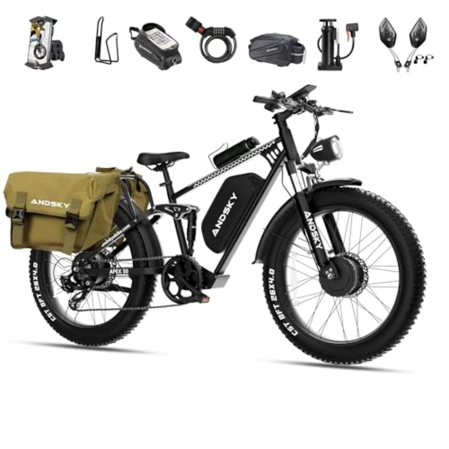 

Electric bike for urban commuting and off-road trails, aluminum alloy frame, black, 9000W peak dual motor with 40-47MPH speed a