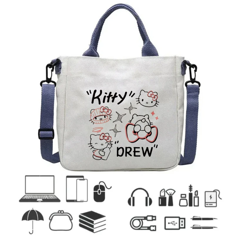 حقيبة نسائية من Sweet Hello Kitty مطبوعة من القماش، حقيبة كتف بإبزيم سعة كبيرة للفتيات، هدايا حقيبة يد #4