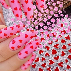 1Pcs 3D Pink/Red Love-Heart Nail Art Stickers Hollow Love Pattern Nail Decals 2025# alentine's Day Adhesive Red Heart Slider