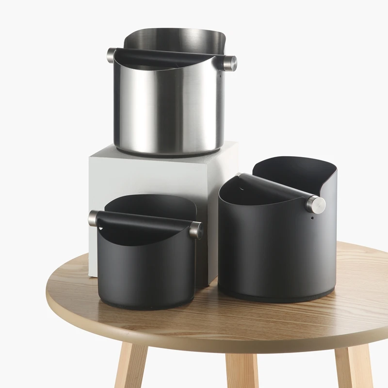 

Stainless Steel Coffee Grounds Knock Box Round Square Bucket with Removable Knock Bar and Non-Slip Base Coffee Accessories