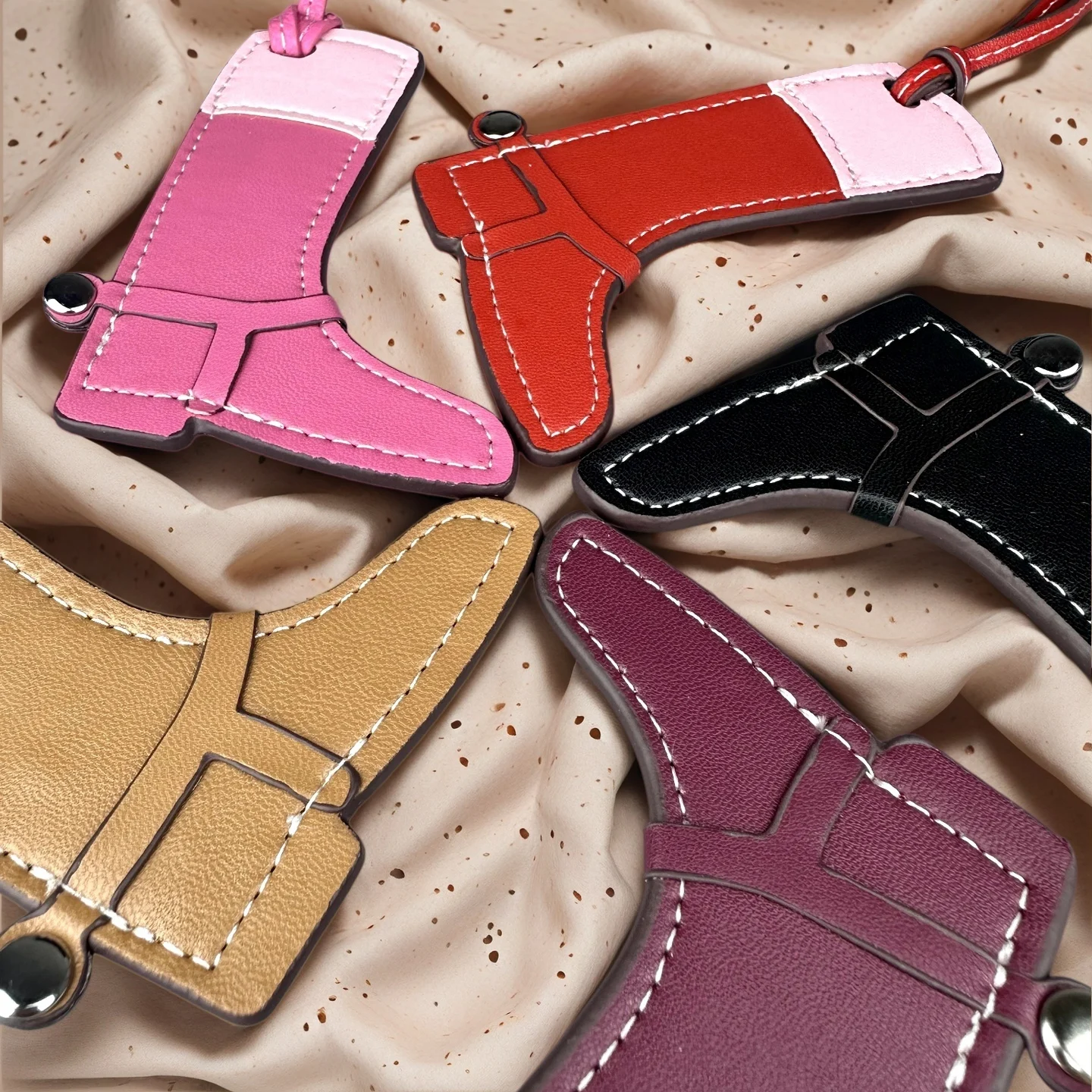 Trendy Women's PU Leather Boots Bag Charms, Bootie Pendant with Striking Color-Block Design, Stylish Handbag Hanging Ornament