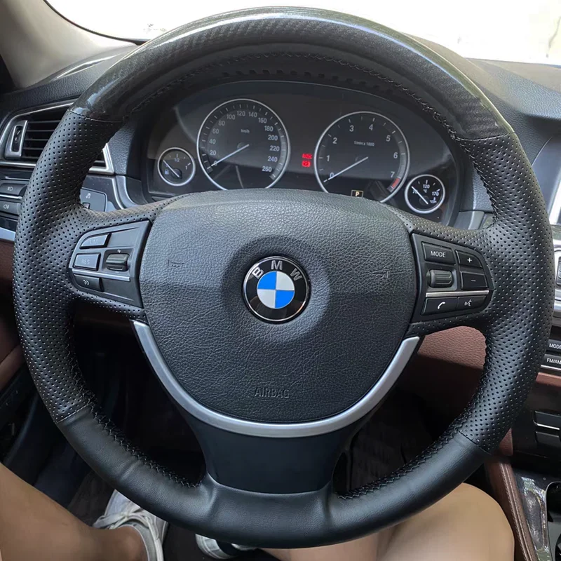 Custom Steering Wheel Cover Carbon Fiber Genuine Leather 100% Fit For BMW F10 525Li 523Li 2009 750Li 740Li 730Li Car Accessories