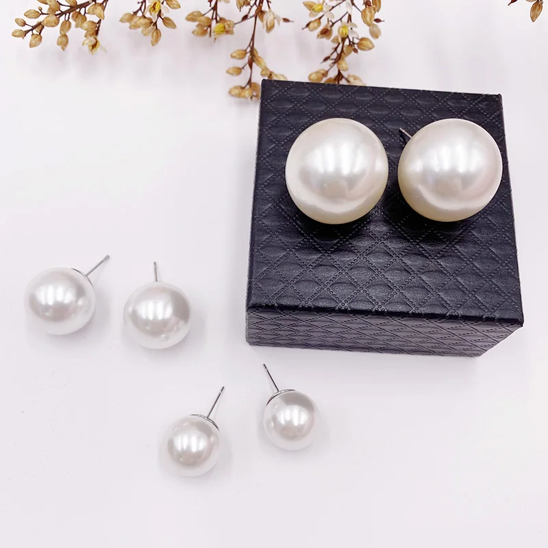 2cm Big Simulated Pearl Earrings Temperament Simple Personality White Statement Earrings For Women Korean Earrings  Jewelry Gift