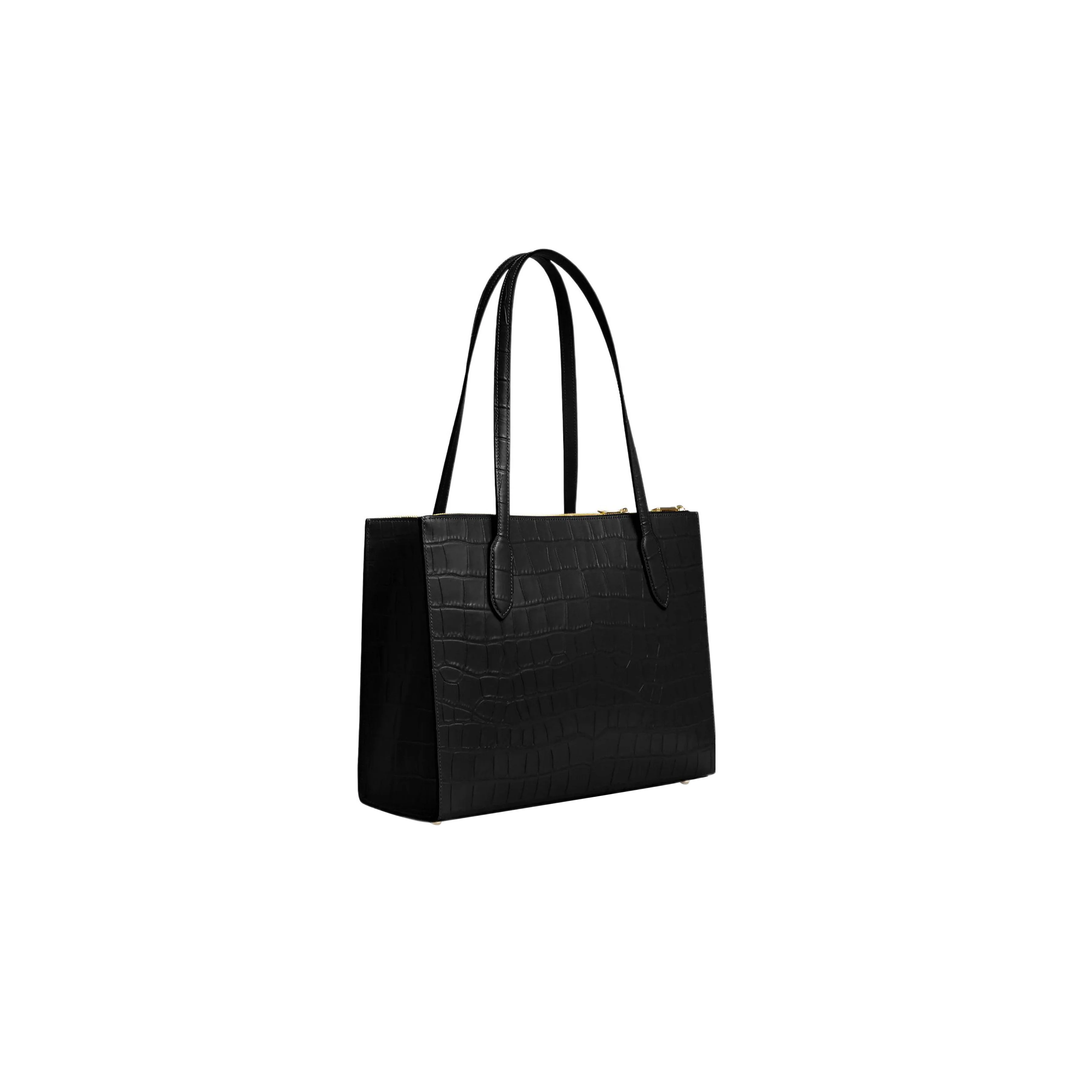 COACH Crocodile Pattern Leather Tote Bag, Shopping Bag, Handbag, Shoulder Bag Large Women's Black CL654-IMBLK