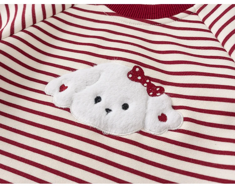 الخريف الشتاء الفتيات تي شيرت الاطفال الصوف الحراري تي شيرت طويل الأكمام شريط نمط الكلب طباعة القطن الراحة الأطفال الأعلى #5