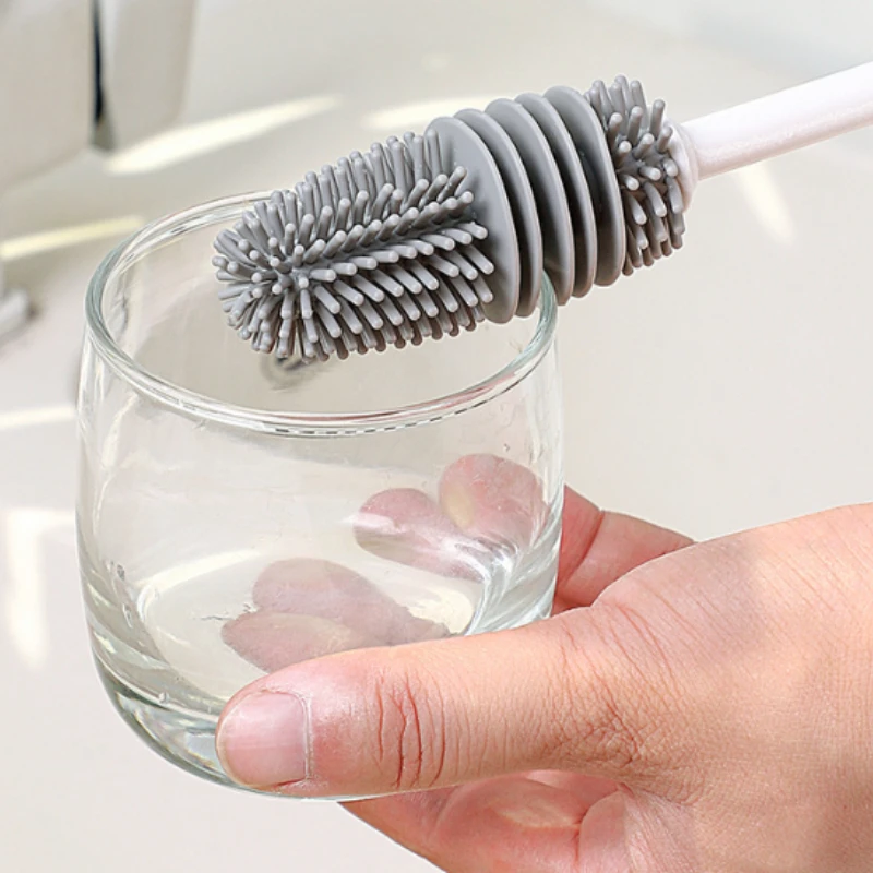1/3/10pcs Silicone Milk Bottle Brush Cup Scrubber Glass Cleaner Long Handle Drink Bottle Clean Brush Kitchen Cleaning Tool