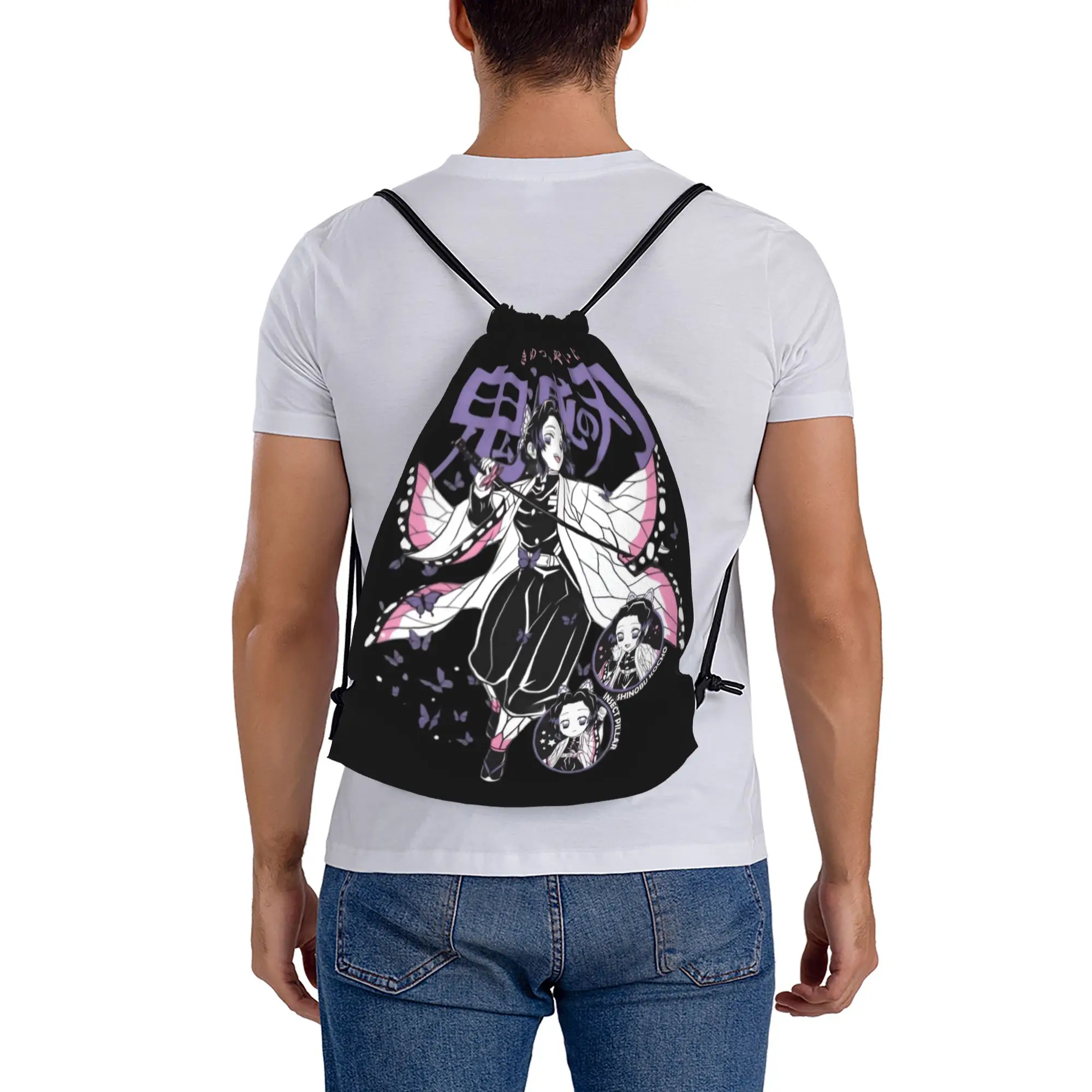 Custom Demon Slayers Drawstring Bags Women Men Lightweight Shinobu Kocho Sports Gym Storage Backpack view 5