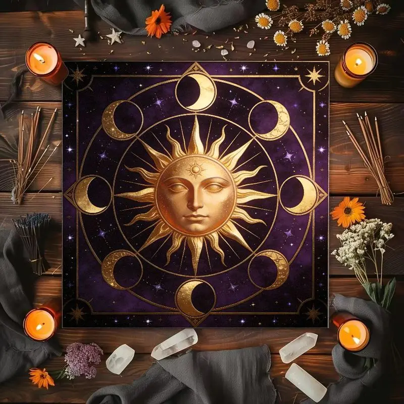 VIKAMA Sun Moon Phase Hexagram Starry Sky Constellation Altar Cloth Tarot Card Tablecloth Wika Astrology Divination Ceremony Mat
