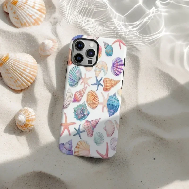 Corlorful Seashell Collage Phone Case For IPHONE 16ProMax 15 14 13 12 11 PRO Plus Acrylic TPU Two in one Mobile Phone Cases