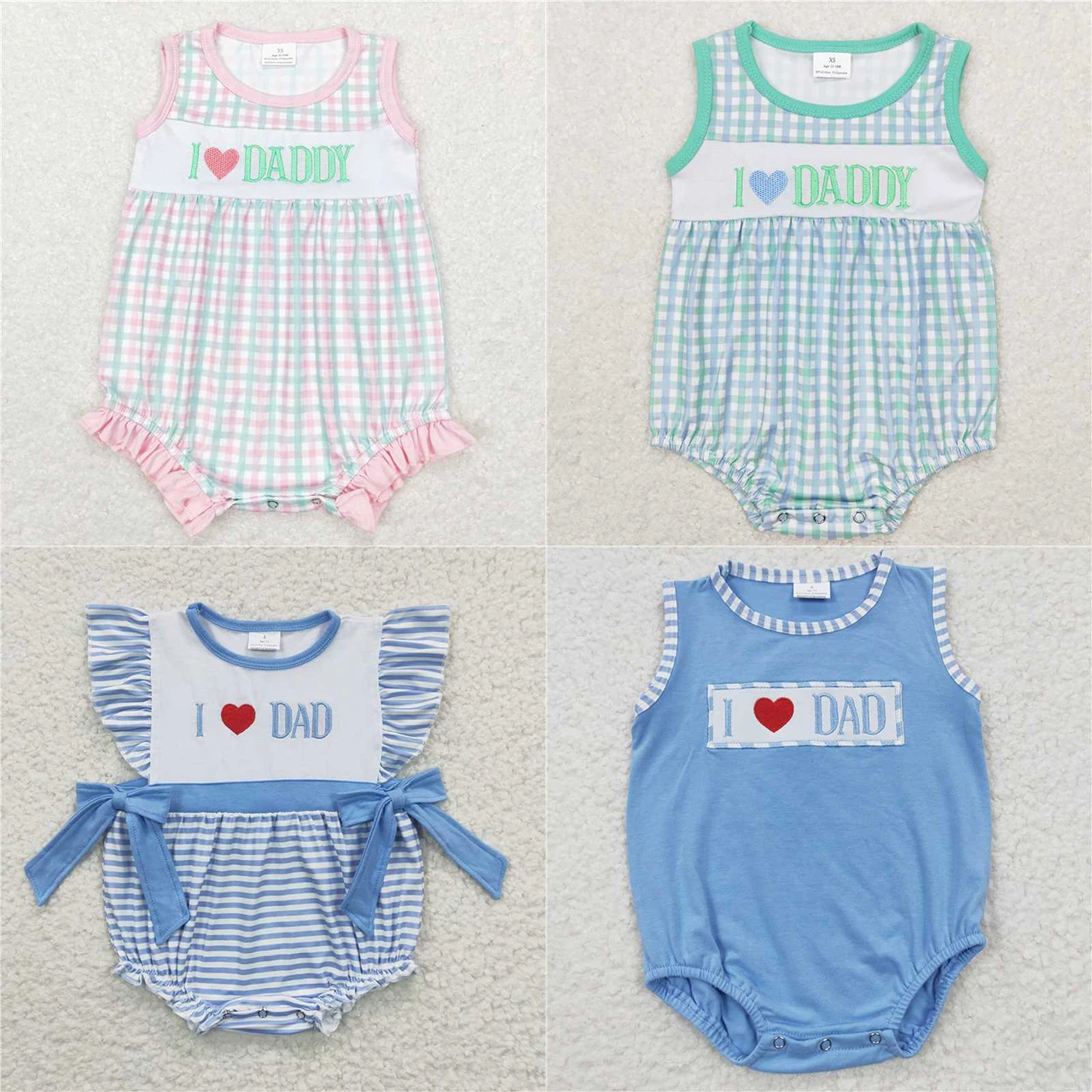 Wholesale Children Newborn Embroidery Toddler I Love Daddy Romper Kids Sleeveless Jumpsuit Baby Boy Girl One-piece Plaid Clothes