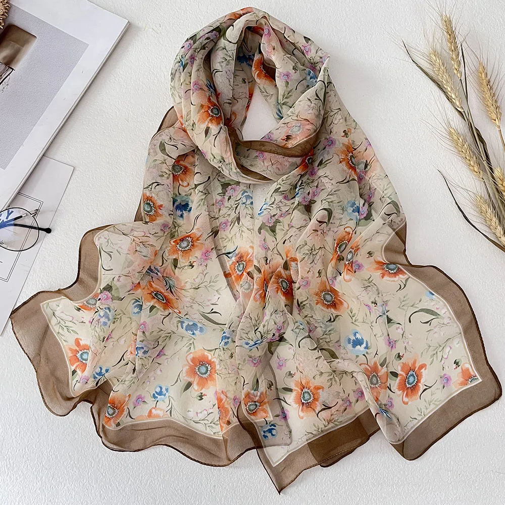 Sunflower Beautiful Women Foulard Elegant Chiffon Georgette Bandana Scarf Summer Beach Silk Feeling Sun Protection Thin