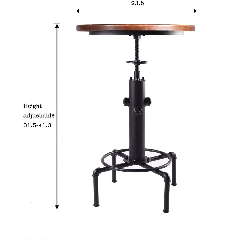 Промышленный винтажный барный стол с регулируемой высотой и железной спинкой, черный (1 стол + 2 стула)