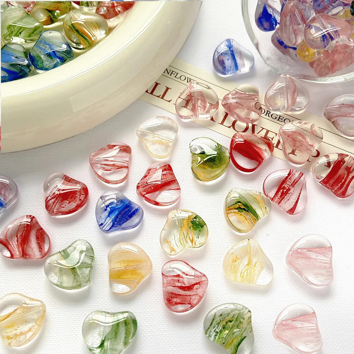 5pcs 14x16MM Dyeing Heart Shape Lampwork Glass Beads Love Heart Beads For Jewelry Making Diy Bracelet Necklace Accessories