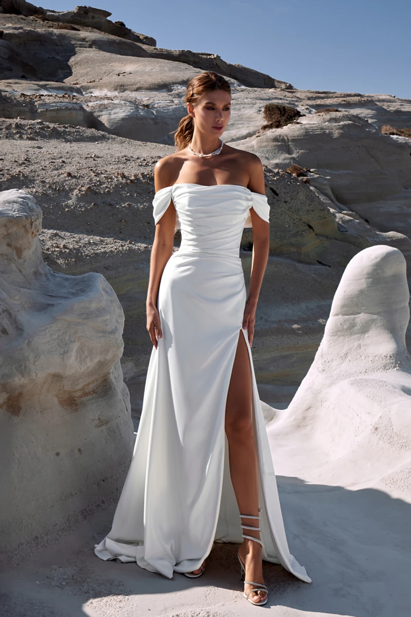 Boat Neack Off The Shoulde abito da sposa a sirena per donna abiti da sposa civili splendida fessura laterale Vestidos De Novia Custom Made