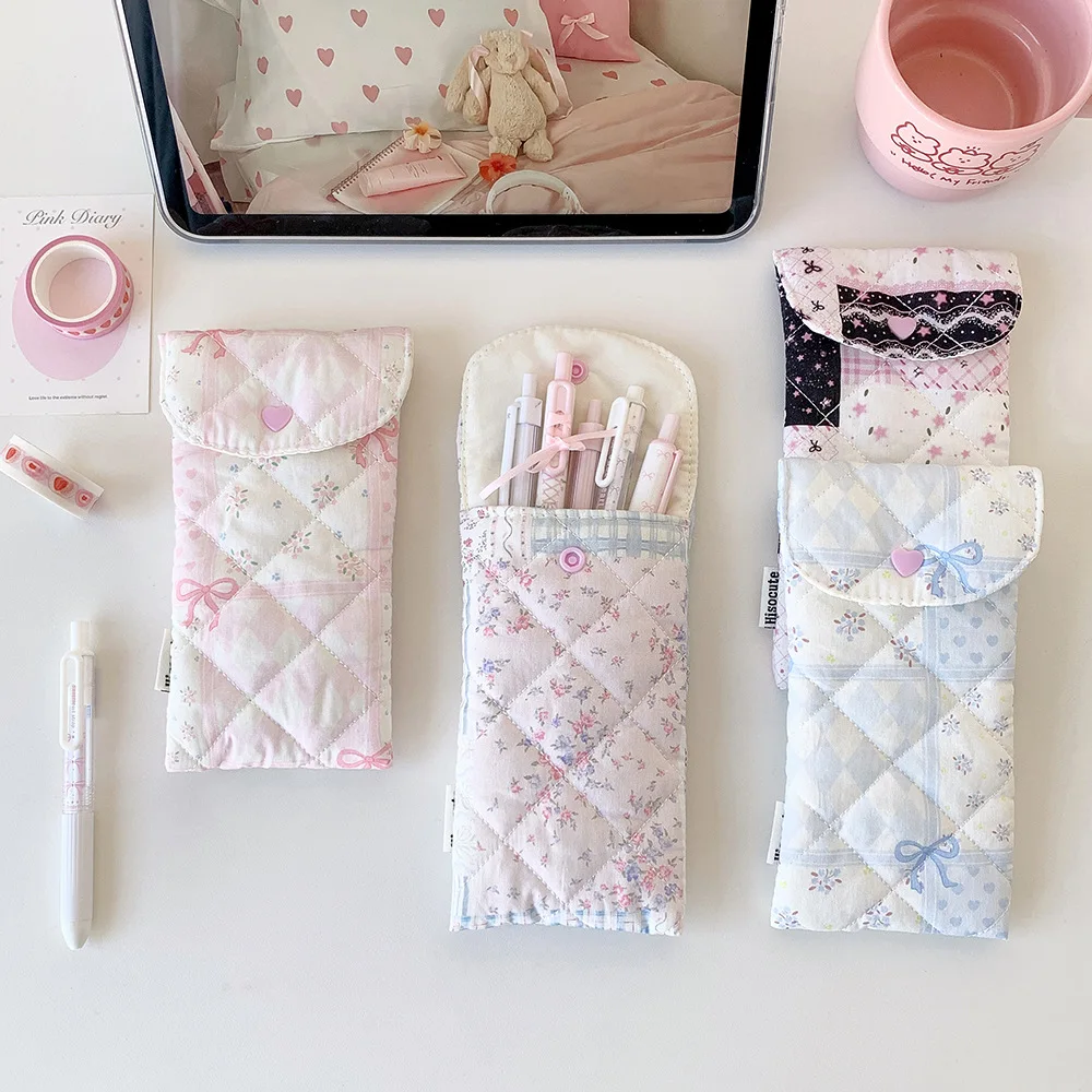 1 unidade Estojo de Canetas com Laço Floral Moderno, Bolsa Portátil para Óculos e Material Escolar Feminino, Necessaire de Viagem de Grande Capacidade, Presentes