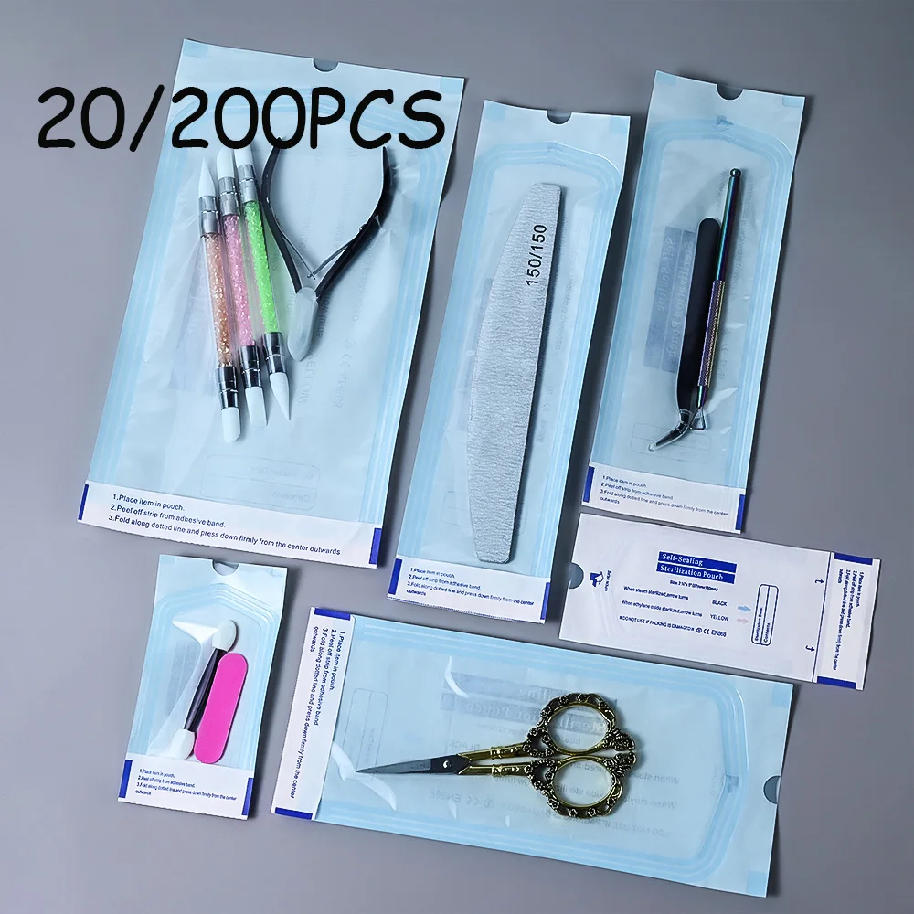 ﻿20/200pcs 5 Size Self-Sealing Sterilization Pouches Bags Nails Art Supplies Disposable Medical-grade Bag Storage Bag Nail Tools