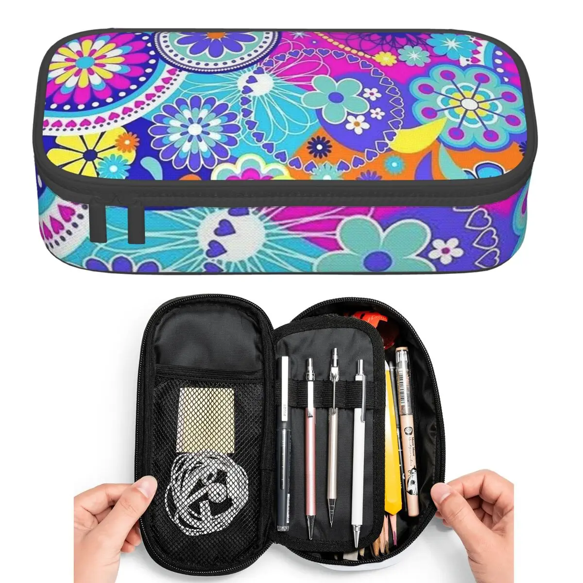 Vibrant Mandala Colorful Floral Pattern Pencil Cases for Student Pen Box Pencil Bag Big Capacity Pencil Pouch Pen Holder