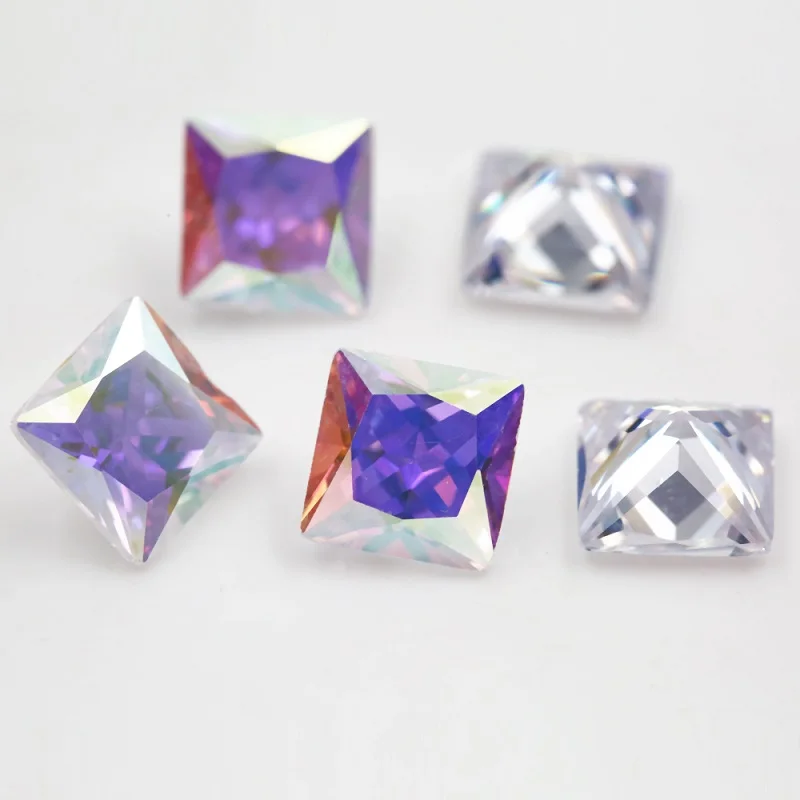 Größe 3x3mm~12x12mm Quadratischer Prinzessinnen-Schliff, farbig plattierter Zirkonia-Stein, loser mehrfarbiger CZ-Synthetischer Edelstein für Schmuck – Detail 5