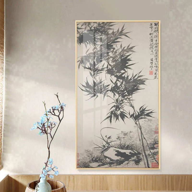 Vintage Plant Canvas Painting New Chinese Style Chant Bamboo Painting Home Art Background Picture Corridor Exhibition Hall Décor