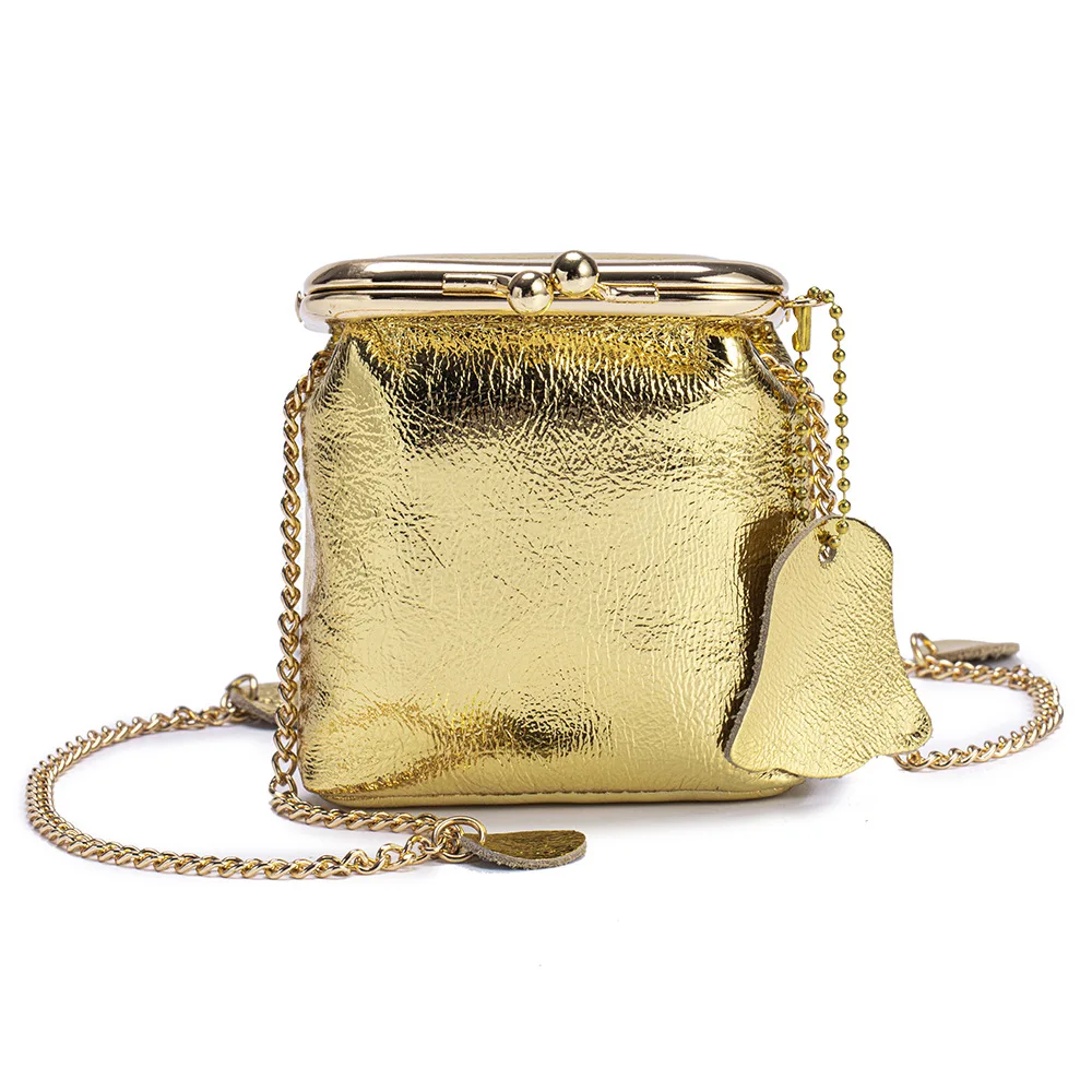 Lady Coin Bag Niche Clip Chain Small Bag Top Layer Cowhide Compact Crossbody Coin Purse Multifunctional Lipstick Bag Clutch Bag