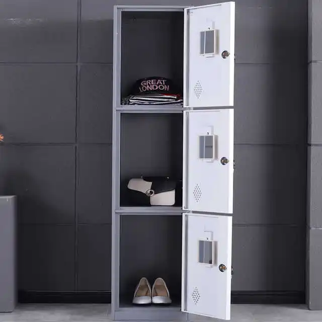 Wholesale Eco-Friendly 3-Grid Small Steel Gym Locker Home Furniture Wardrobe For Clothes Shoes Modern Design Durable Finishing