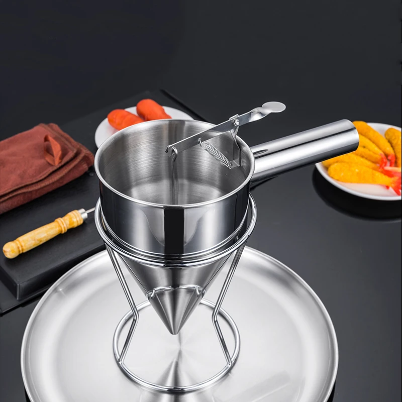 Embudo de acero inoxidable con forma cónica para hacer bolas de pulpo, con soporte dispensador de masa para cupcakes y panqueque